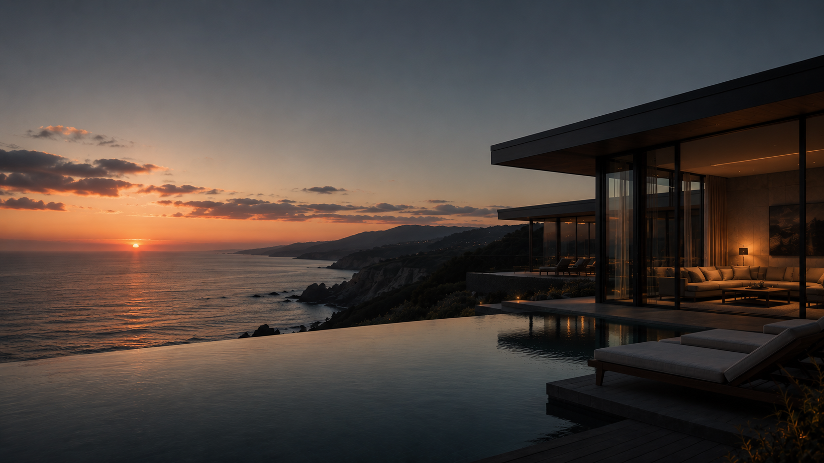 Cinematic property landscape at golden hour